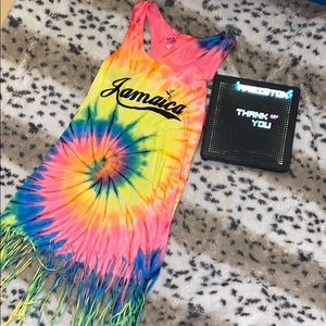 Jamaica racer back tie-dye fringe dress